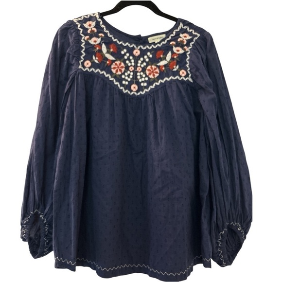 Max Studio Tops - MAX STUDIO top, size Large, dark blue with embroidery.  Full sleeves, 3 buttons